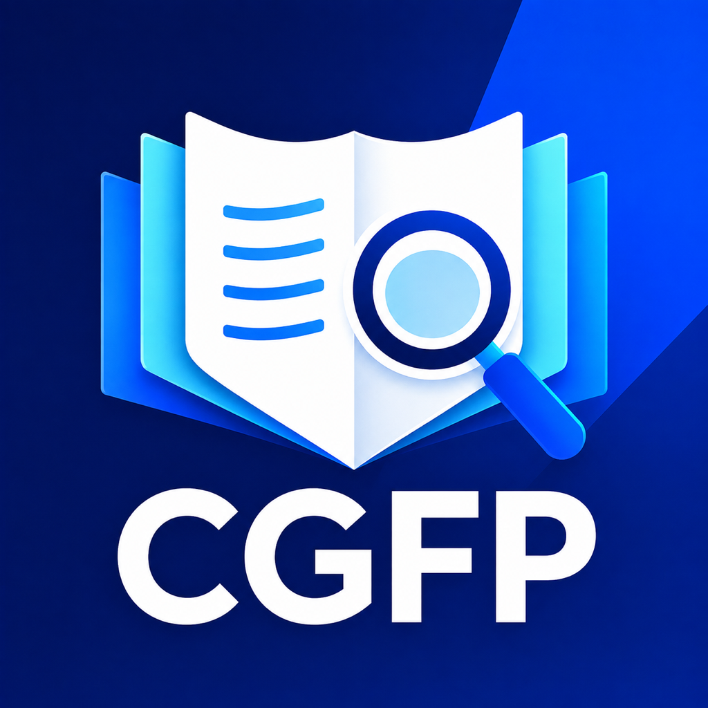 Icône CGFP : un livre ouvert et une loupe